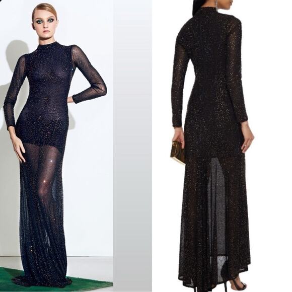 Alice and Olivia Delora Embellished Maxi Gown Black Dress Size 6 NWT - Picture 3 of 13